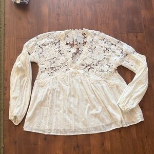Free People Ivory Crochet Lace Peasant Blouse